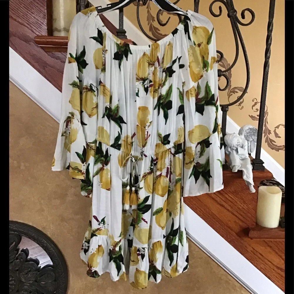 Blue Island Lemon Print Drawstring Off Shoulder Dress/ Cover-up Size XS - Picture 5 of 16